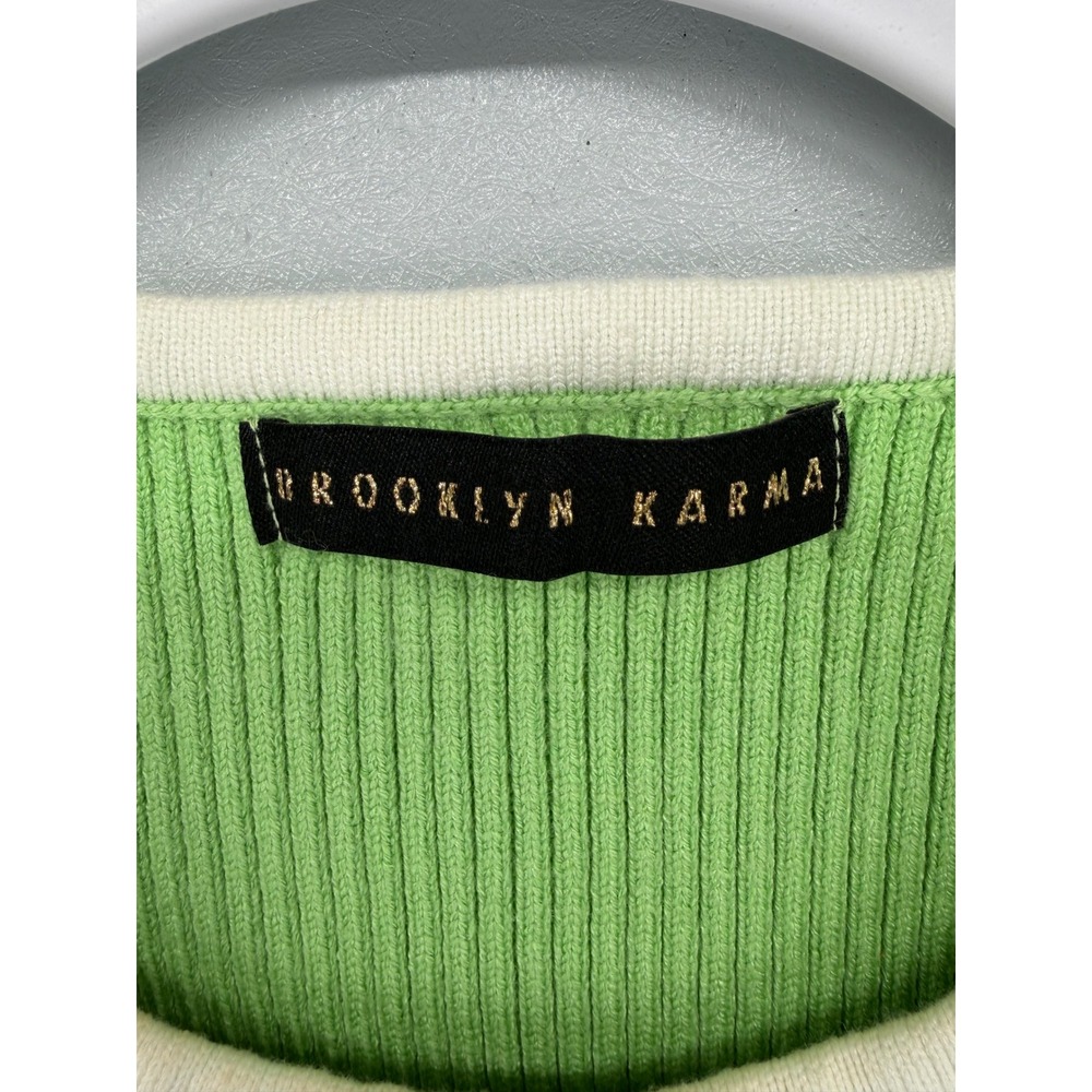 Brooklyn Karma Womens Tank Top Green Ribbed Knit Curved Hem Cashmere Blend M - Picture 3 of 5